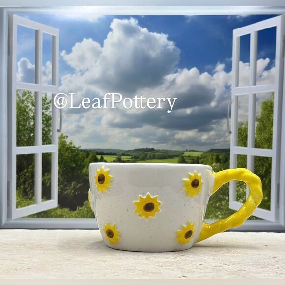 Sunflower Coffee Mug – 16oz Ceramic Cup with Handcrafted Floral Design - Picture 11 of 11
